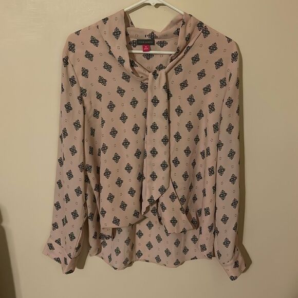 VINCE CAMUTO Top Womens Large Blouse Long Sleeves Tie Neck Wrap - Picture 1 of 7